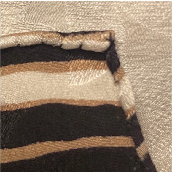 Vintage Large Silk Scarf Cream Black Gold Geometric Hand Rolled Edges 33” x 55" - Picture 6 of 9
